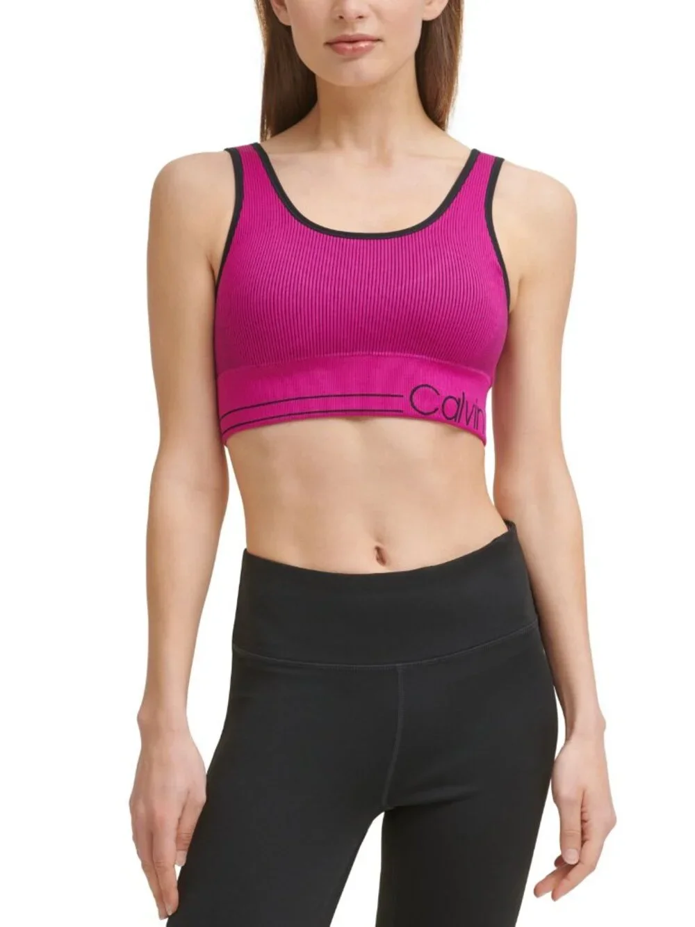 Calvin Klein Womens Seamless Ribbed Medium Impact Sports Bra